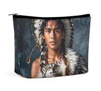Toiletry Bag for Women Indigenous People And Wolves Cosmetic Bag Portable Capacity Travel Makeup Bags with Zipper Lightweight Cute Beauty Makeup Organizer for Traveling, Accessories, Essentials