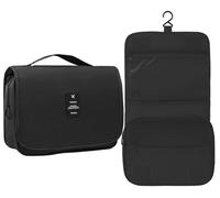 Toiletry Bag for Women Men Travel Large Capacity Wash Bag Portable Folding Cosmetic Organiser with Hanging Hook Makeup Waterproof Shower Handbag Cosmetic Storage (Black)