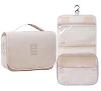 Toiletry Bag for Women Men Travel Large Capacity Wash Bag Portable Folding Cosmetic Organiser with Hanging Hook Makeup Waterproof Shower Handbag Cosmetic Storage (Ivory)