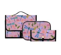 Toiletry Bag Hanging Travel Makeup Bag 3 PCS, Dragonfly Grass Flowers Portable Makeup Cosmetic Organizer Clear