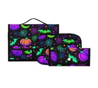 Toiletry Bag Hanging Travel Makeup Bag 3 PCS, Pumpkin Bat Moon Spider Web Portable Makeup Cosmetic Organizer Clear