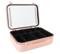 Toiletry Bag ， Large Capacity Makeup Train Case 4K 3 Color LED Mirror USB Charging Pink 13.4x9.4x4.7in