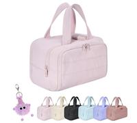 Toiletry Bag, Large Capacity Wide-Open Travel Cosmetic Bag, 4-in-1 Puffy Multi-Functional Makeup Bag Organizer with Handle for Accessories,Essentials, Toiletries (Pink)