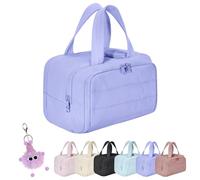 Toiletry Bag, Large Capacity Wide-Open Travel Cosmetic Bag, 4-in-1 Puffy Multi-Functional Makeup Bag Organizer with Handle for Accessories,Essentials, Toiletries (Purple)