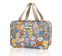 Toiletry Bag, Large Travel Hanging Make up Wash Bags, Portable Waterproof Cosmetic Bag, Light Blue White Bear Toiletry Kit, Bathroom Storage Case for Women Girls Ladies (Cat Head)