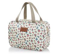 Toiletry Bag, Large Travel Hanging Make up Wash Bags, Portable Waterproof Cosmetic Bag, Light Blue White Bear Toiletry Kit, Bathroom Storage Case for Women Girls Ladies (White Floral)