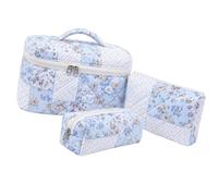 Toiletry Bag Quilted Travel Makeup Bag Set, Dianyuhua | 3 Piece Cosmetic Organizer with Handled Case, Zipper Pouches for Toiletries, Trips