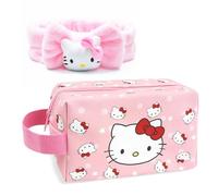 Toiletry Bag&Spa Headband,Cute PU Leather Ttravel Makeup Bag,Soft Makeup Headband for Washing Face,Gifts for Women