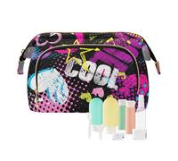 Toiletry Bags 1970s Disco Retro Grunge Graffiti Portable Large Capacity Travel Women's Coin Purse for Makeup Cosmetic, 1970S disco retro grunge graffiti1, 10.2" x 5.9" x 6.7", Art Deco