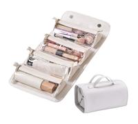 Toiletry Roll Travel Bag | Roll Up Toiletry Bag - Toiletry Bag Roll Up Bag | Leather Makeup Bag With 4 Detachable Transparent Compartment, Portable Cosmetic Bags Co, White/Dark Grey , Consulte