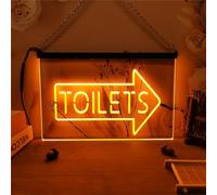 Toilets Go Right LED Neon Sign, Restroom Arrow Right Neon Lights Wall Hanging Luminous Decor USB Powerd with Dimmer,Orange,40x30cm