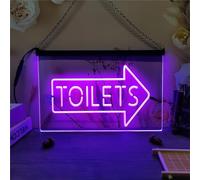 Toilets Go Right LED Neon Sign, Restroom Arrow Right Neon Lights Wall Hanging Luminous Decor USB Powerd with Dimmer,Purple,30x20cm