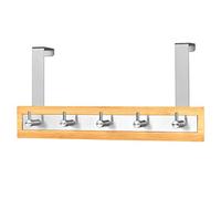 ToiletTree Products Bamboo Wood & Stainless Steel Over The Door Towel Rack, 5 Hooks