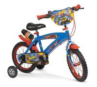 Toimsa Hot Wheels 14 inch Bicycle, Kids Bike Learn to Ride, with Training Wheel Stabilisers and Mudguard, for Children Ages 4-6 Years, Includes Water Bottle, Blue and Red