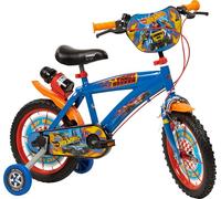 Toimsa Hot Wheels 14 inch Bicycle, Kids Bike Learn to Ride, with Training Wheel Stabilisers and Mudguard, for Children Ages 4-6 Years, Includes Water Bottle, Blue and Red