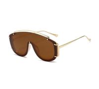 TOIPASTN Fashion One Piece Sunglasses Women Men Retro Punk Uv400(Gold Brown)