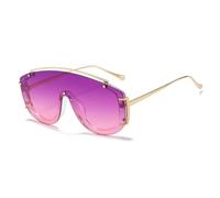 TOIPASTN Fashion One Piece Sunglasses Women Men Retro Punk Uv400(Gold Purple)