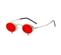 TOIPASTN Steampunk Flip Up Sunglasses Men Metal Punk Round Women Retro Uv400(C3Gold-Red)