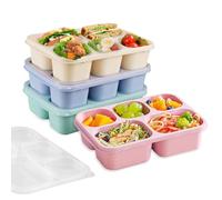 Toivize 4 Pack Bento Snack Boxes, Snack Box with 5 Compartments Reusable Divided Food Storage with Transparent Lid Bento Lunch Box for School Travel Work (Green/Blue/Pink/Beige)