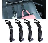 Toiyason Adjustable 4-Pack Car Headrest Hooks - Universal Seat Back Organizer with Heavy-Duty Clip for Purses, Bags & Groceries Black