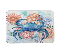 Toiyugd Bath-Mat-Rug Blue Crab with Corals Bathroom Mats Big Crab Sea Coastal Rubber Non Slip Quick Dry Super Absorbent Thin Fit Under Door Bath Mat for in Front of Bathtub Shower Room Sink 16x24 Inch