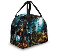 Toiyugd Insulated Lunch Bag Witch Castle Pumpkin Cooler Lunch Tote Bag with Front Pocket Reusable Leakproof Lunch Tote Bag for Man Women Work Travel Beach Camping Picnic