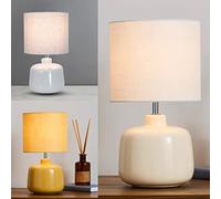 Tok Mark Traders Oslo Ceramic Table Lamp Woven Effect Shade Contemporary Bedside Desk Home Office Lamp Shade (Ochre)