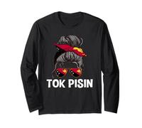 Tok Pisin PNG Messy Hair Bun Design Papua New Guinea Girl Long Sleeve T-Shirt