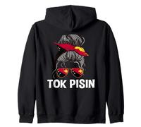 Tok Pisin PNG Messy Hair Bun Design Papua New Guinea Girl Zip Hoodie