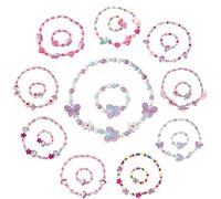 Tokaneit 18-Piece Wooden Children's Jewellery Kit, Girls' Jewellery Necklace Bracelet Set, Children's Chain, Princess Girl Dress Up, Children's Birthday Gifts