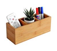 Tokastar Bamboo Pen holder for desk Wood Pencil Cup pot for desktop Makeup brush holder 3 Grid (Bamboo)