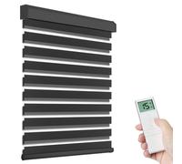 Tokblind Motorized Zebra Shades with Remote Control, Electric Dual Layer Sheer Roller Blind Compatible with Alexa via Hub, Smart Day and Night Blinds for Windows, Customized Size (Black)
