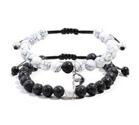 Tokcousun 2 Pcs Magnetic Couples Bracelets Matching Bracelets Adjustable Connecting Bracelets, Double Rope Strong Couple Valentines Day Gifts Friendship Beads Bracelet, Middle, Stone, Agate