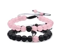 Tokcousun 2 Pcs Magnetic Couples Bracelets Matching Bracelets Adjustable Connecting Bracelets, Double Rope Strong Couple Valentines Day Gifts Friendship Beads Bracelet, Middle, Stone, Agate