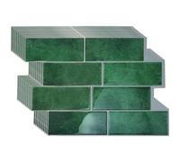 Tokenhigh 10 Sheets Green Stick on Tiles, 29x21cm Self Adhesive Wall Tiles, Peel and Stick Wall Tile Splashback, Subway Tile Stickers for Kitchen Bathroom Living Room (Jungle Green)