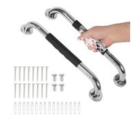Tokenhigh 2 Pcs 16inch Bathroom Grab Rail, Anti Slip Shower Grab Bar Handle, Stainless Steel Shower Safety Handle Disability Aids Handrail for Bedroom Bathtub Shower Steps (Silver+Black, 40cm/16inch)
