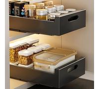 Tokenhigh 2 Pcs Pull Out Cabinet Organiser, Slide Out Drawer Storage Shelves for Kitchen Cupboard, Pull Out Cabinet Organizer, Under Desk Drawers for Home and Office, No Drilling and Nailing Required