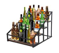 Tokenhigh 4-Tier Liquor Bottle Display Shelf, Coffee Syrup Rack Organizer, Retro Countertop Spirits Wine Storage Shelf Stand for Home Mini Bar, Kitchen Coffee Station
