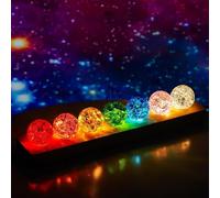 Tokenhigh 7 Colorful Chakra Crystal Ball, 40mm Crystal Ice Cracking Balls with LED Light Wooden Base, Natural Crystals Quartz Healing Spheres Glass Balls Space Night Light Home Decoration