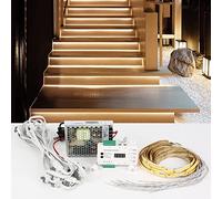 Tokenhigh 9 Modes LED Motion Sensor Stair Light Controller with 2 Sensors Dynamic Controller, Power Supply and 16 Pcs 0.5m Lights Strip Complete Stair Lights Set for Home Office (2700K Light Strip)