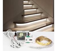 Tokenhigh 9 Modes LED Motion Sensor Stair Light Controller with 2 Sensors Dynamic Controller, Power Supply and 16 Pcs 0.5m Lights Strip Complete Stair Lights Set for Home Office (4000K Light Strip)
