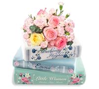 Tokenhigh Book-Shaped Decorative Planter, Ceramic Book Vase for Flowers, Stacked Book Planters, Unique Book Flower Vase, Classic Titles Bookstack for Book Lovers Home Office Bookshelf Decor