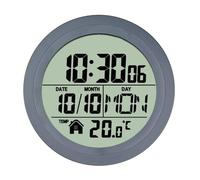 Tokenhigh Radio Control Wall Clock, Round Wall Mount Clock, Waterproof Quartz Wall Clocks, Radio Controlled Silent Non-Ticking, LCD display with day/date, Temperature display(Grey)