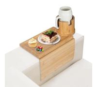 Tokenhigh Sofa Arm Tray Table, Wooden Couch Armrest Tray, Anti-Slip Couch Cup Holder, Foldable Bamboo Couch Arm Tisch, Sofa Side Table for Snacks, Drinks, Phone, Remotes
