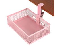 Tokenhigh Under Desk Drawer, Clamp-on Swivel Under Desk Storage, 360° Rotating Hidden Mesh Desk Organiser, Large Capacity Under Table Storage for Home Office (Pink)