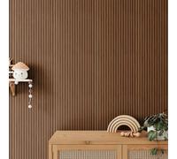 Tokenhigh Wood Slat Wallpaper, 40x300cm Self Adhesive Stripe Wallpapers, Wooden Effect Grating Wallpaper for Furniture, Removable Peel and Stick Wall Sticker for Bedroom Living Room (Brown)