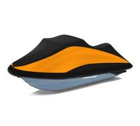 Tokept Trailerable Jet Ski Cover, 300D Heavy Duty Waterproof PWC Cover with Reflective Strip Vents, Fits Seadoo, Yamaha, GTX, Kawasaki, Honda, Polaris 3 Seater 136" to 145" L（Black&Orange）