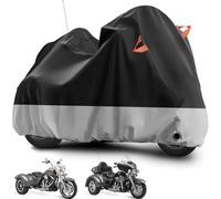 Tokept Trike Motorcycle Cover, Outdoor Waterproof Vehicle Cover with Windproof Buckle Reflective Strip for Harley Davidson, Honda Gold Wing, Kawasaki 3 Wheel Motorcycle Accessories (Black&Grey)