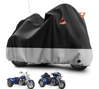 Tokept Trike Motorcycle Cover, Outdoor Waterproof Vehicle Cover with Windproof Buckle Reflective Strip for Harley Davidson, Honda Gold Wing, Kawasaki 3 Wheel Motorcycle Accessories (Black&Grey)