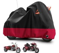 Tokept Trike Motorcycle Cover, Outdoor Waterproof Vehicle Cover with Windproof Buckle Reflective Strip for Harley Davidson, Honda Gold Wing, Kawasaki 3 Wheel Motorcycle Accessories (Black&Red)